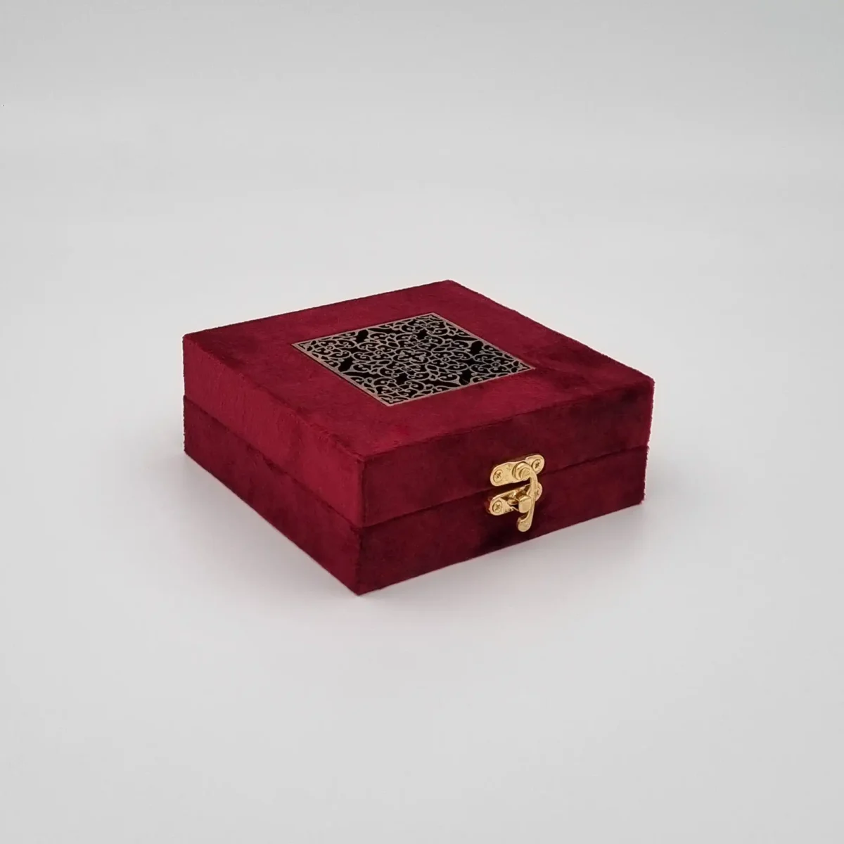 جعبه هدیه مربعی مخمل زعفران خاتم به همراه هاون